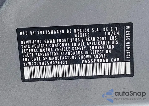 2025 Volkswagen Jetta Se z USA, uszkodzony, nr VIN 3VW7X7BU9SM029433